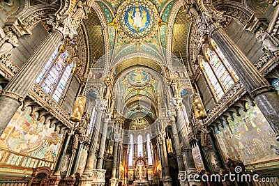 Interiors in Notre Dame de Fourviere basilica Editorial Stock Photo